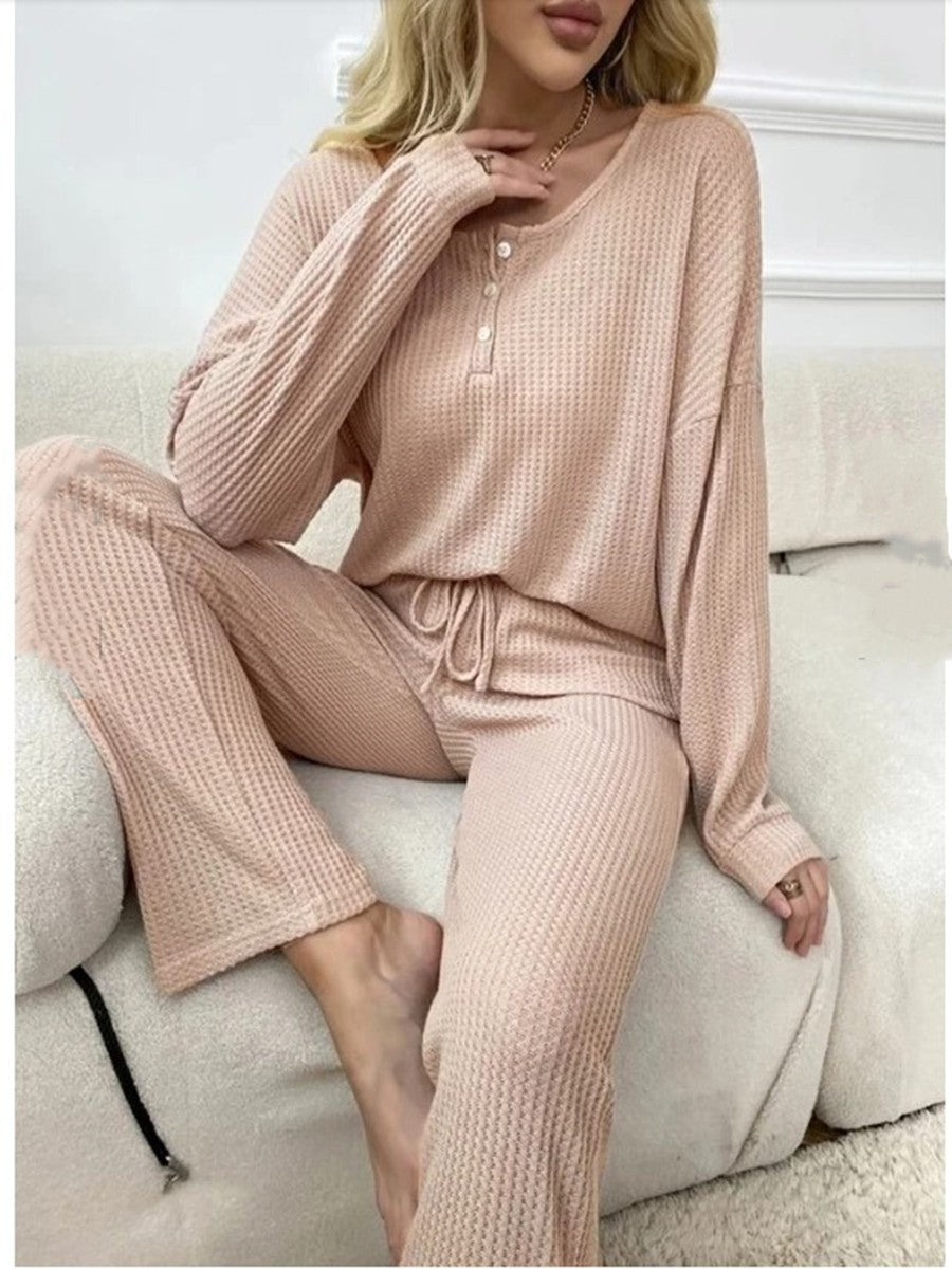 Solid Color Fashion Casual Long Sleeve Pants Two-piece Set