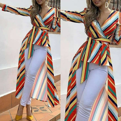 Rainbow Striped Long Sleeve Lace Dress