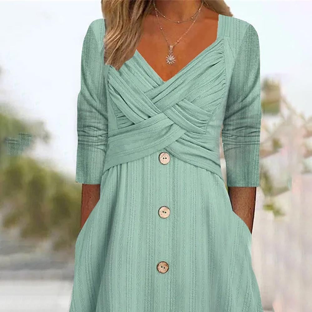 V-neck Cross Button Dress