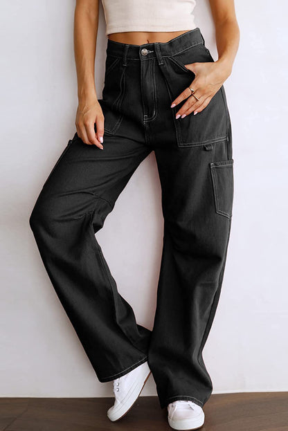 High Waist Tooling Pants Wide Leg With Pocket