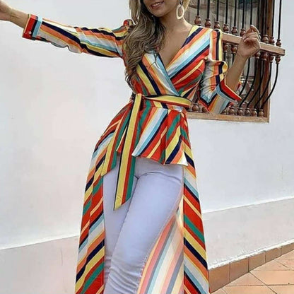 Rainbow Striped Long Sleeve Lace Dress