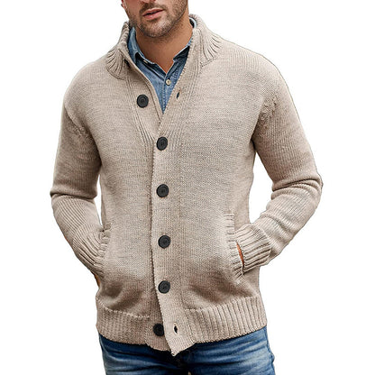 Men's Solid Color Single-breasted Knit Sweater Cardigan