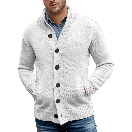 Men's Solid Color Single-breasted Knit Sweater Cardigan