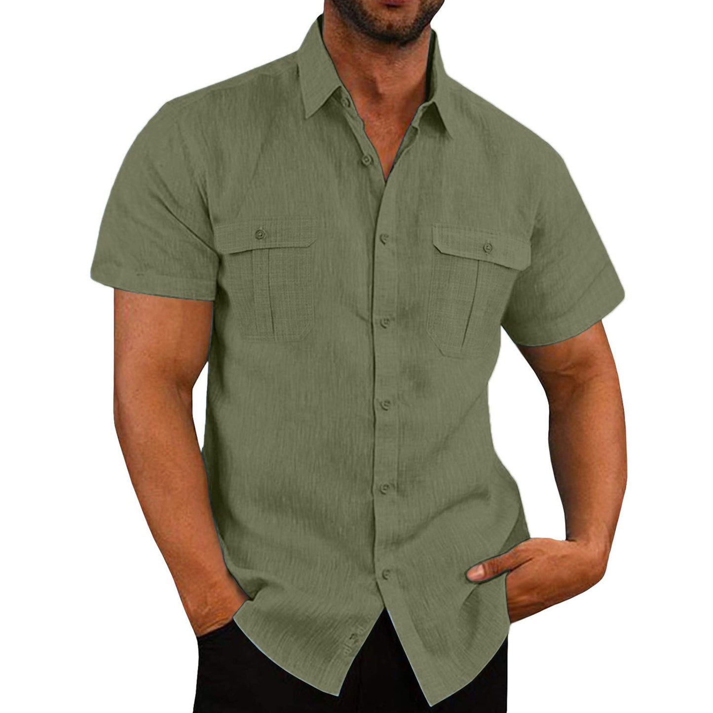 Men's Cotton Linen Short Sleeve Shirt