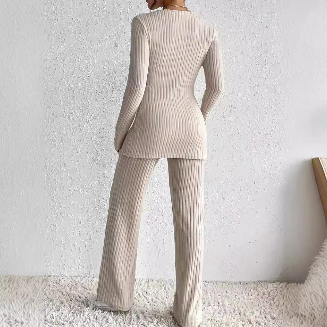 New Slim-fit Long-sleeved Loose High Waist Top Pants Suit