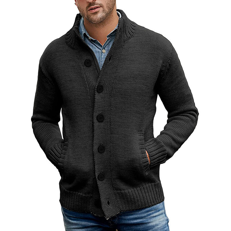 Men's Solid Color Single-breasted Knit Sweater Cardigan