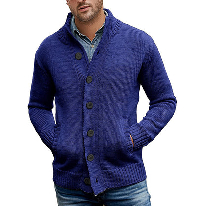 Men's Solid Color Single-breasted Knit Sweater Cardigan