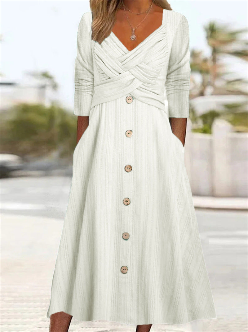 V-neck Cross Button Dress