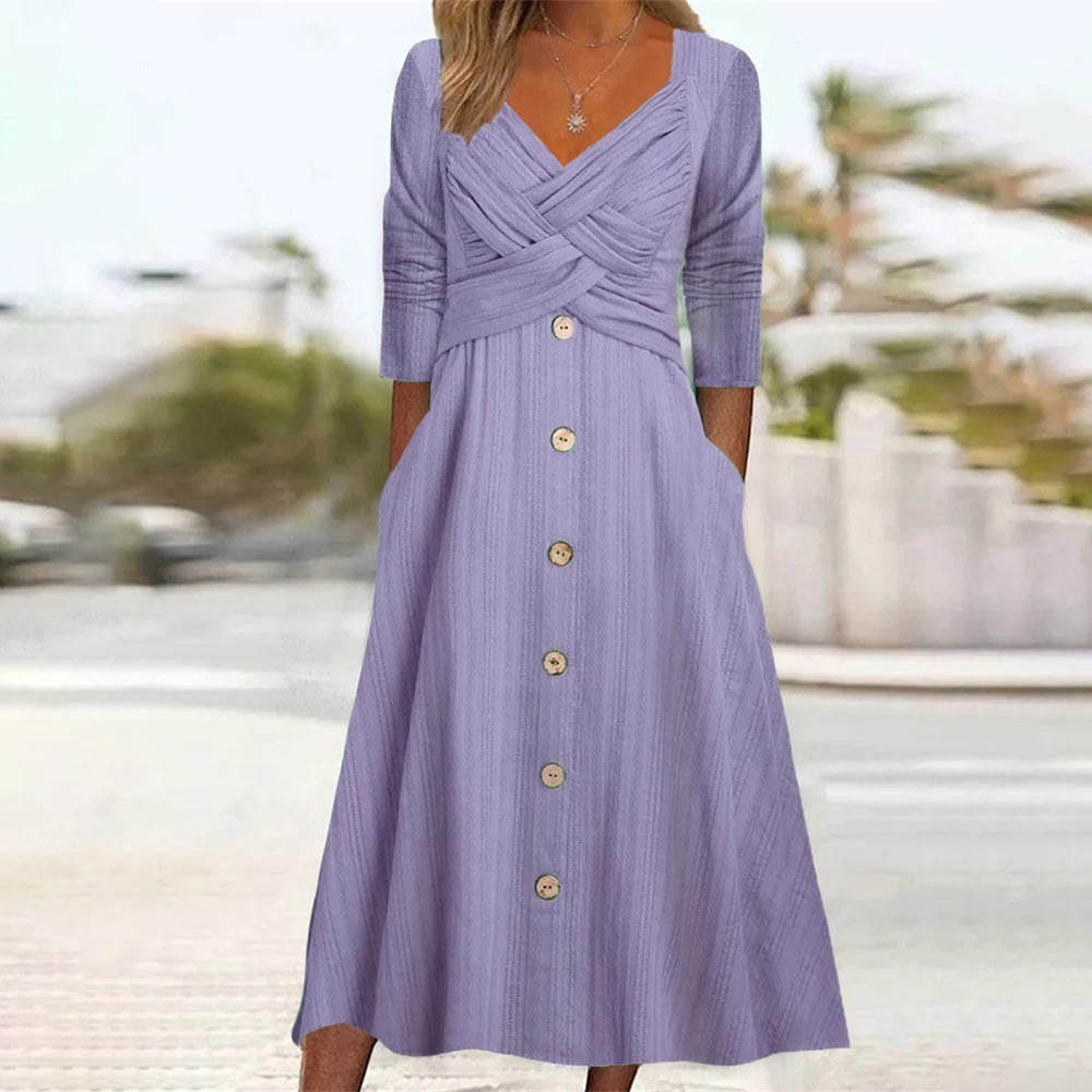 V-neck Cross Button Dress