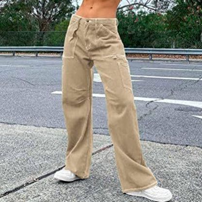 High Waist Tooling Pants Wide Leg With Pocket