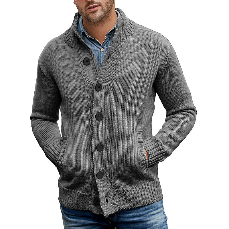 Men's Solid Color Single-breasted Knit Sweater Cardigan