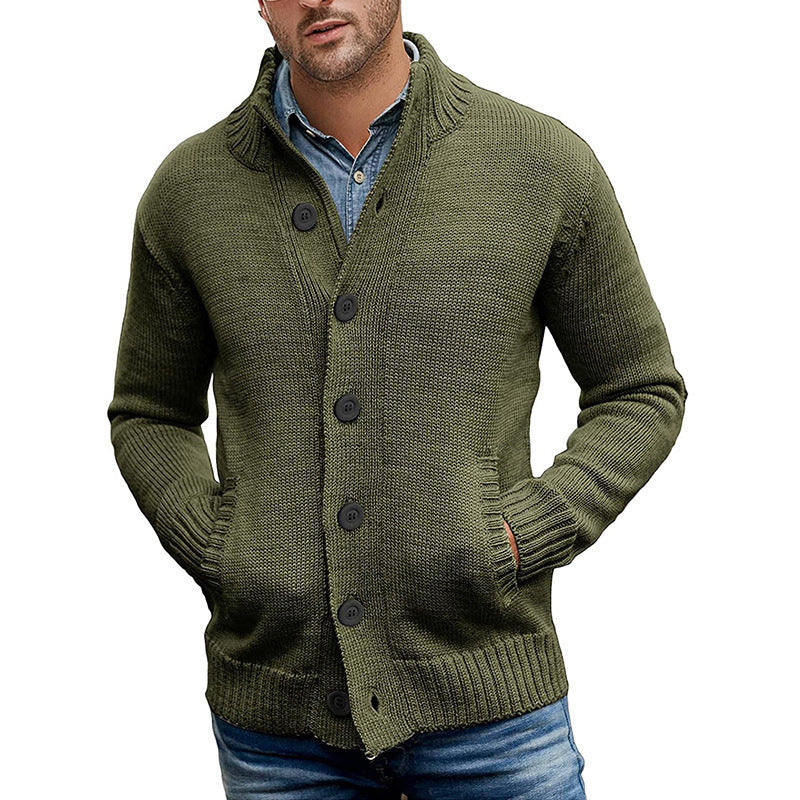 Men's Solid Color Single-breasted Knit Sweater Cardigan