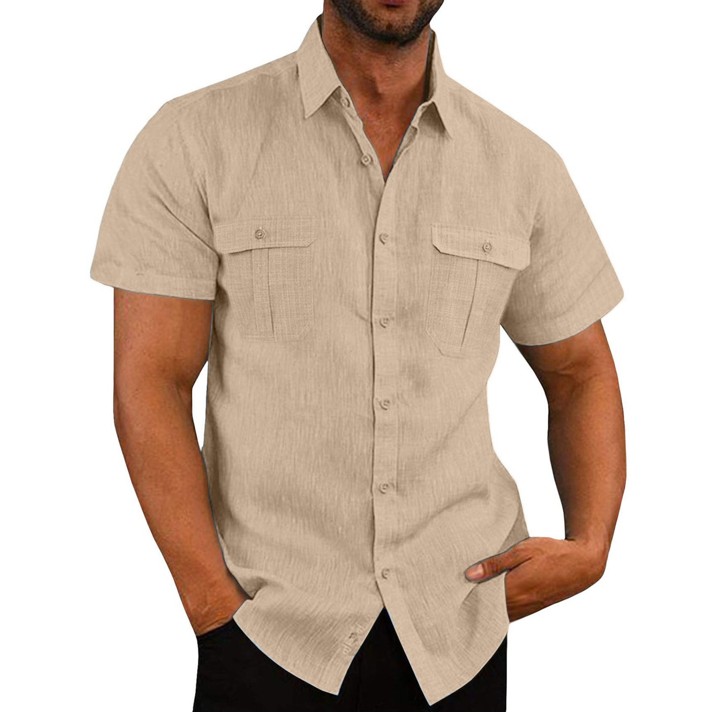 Men's Cotton Linen Short Sleeve Shirt