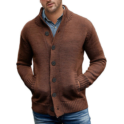 Men's Solid Color Single-breasted Knit Sweater Cardigan