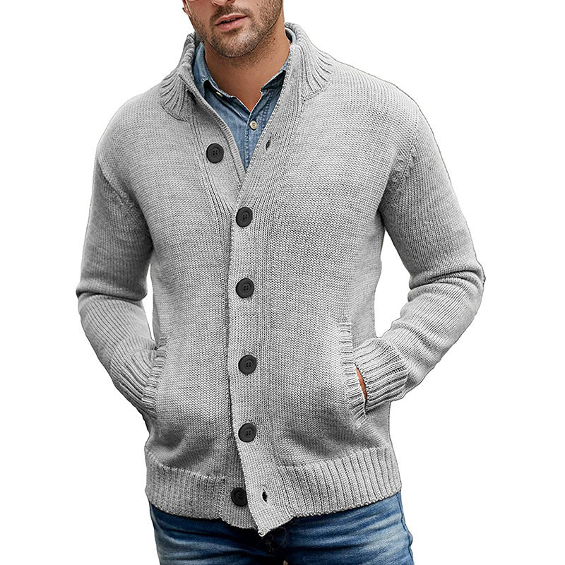 Men's Solid Color Single-breasted Knit Sweater Cardigan