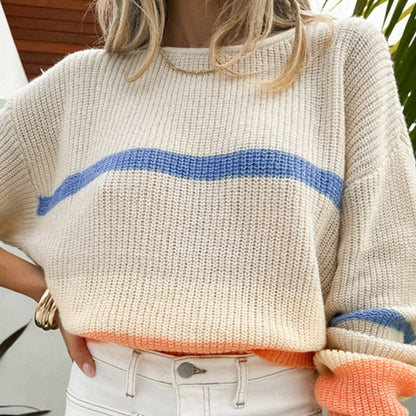 Round Neck Loose Multicolor Sweater