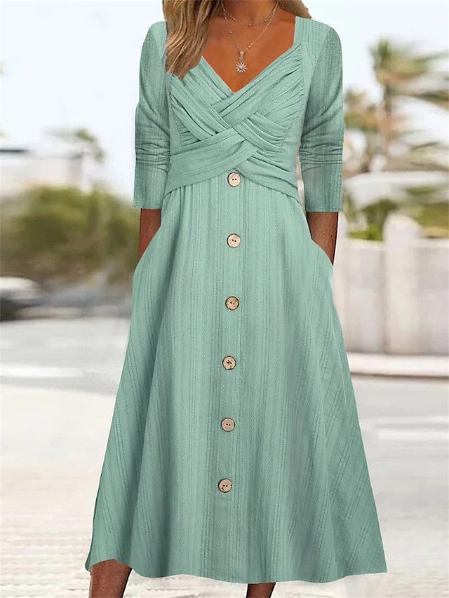 V-neck Cross Button Dress