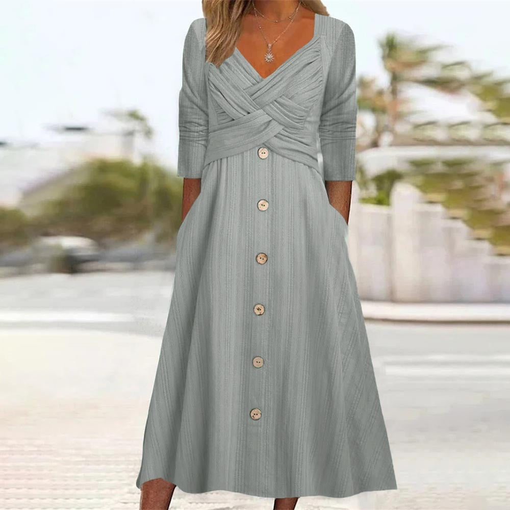 V-neck Cross Button Dress