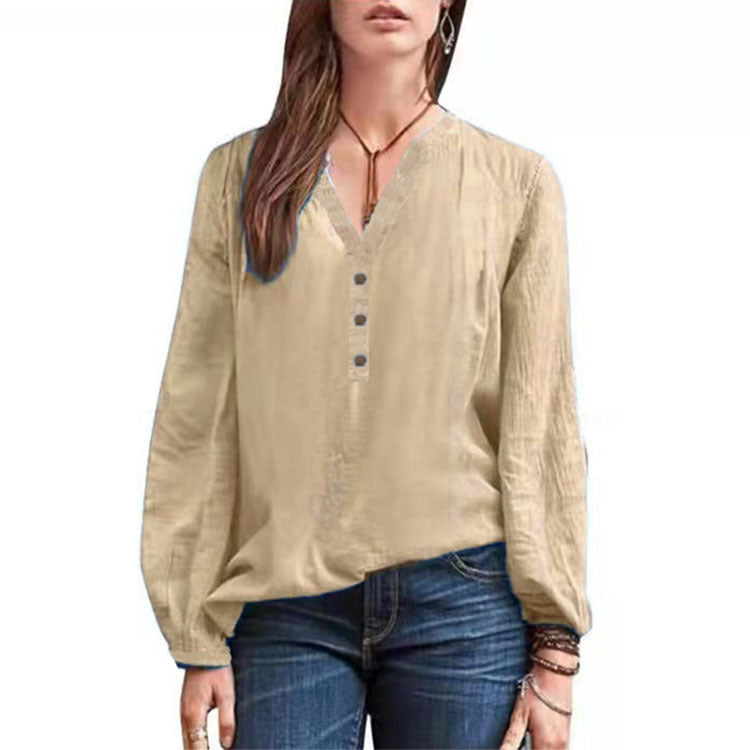 Retro Cotton Linen Pullover Shirt