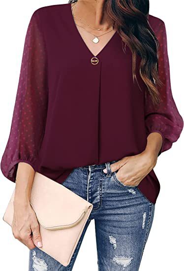 Puff Sleeve V-neck Shirt