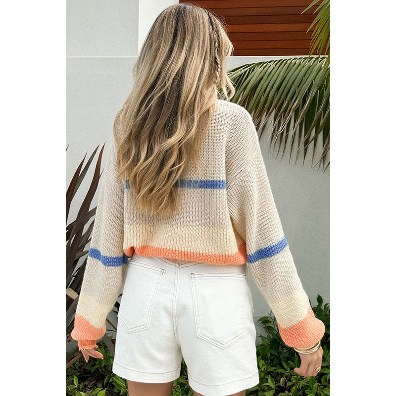 Round Neck Loose Multicolor Sweater