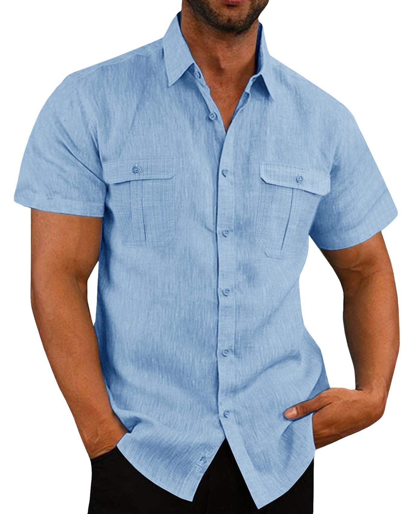 Men's Cotton Linen Short Sleeve Shirt