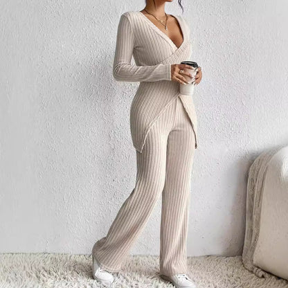 New Slim-fit Long-sleeved Loose High Waist Top Pants Suit